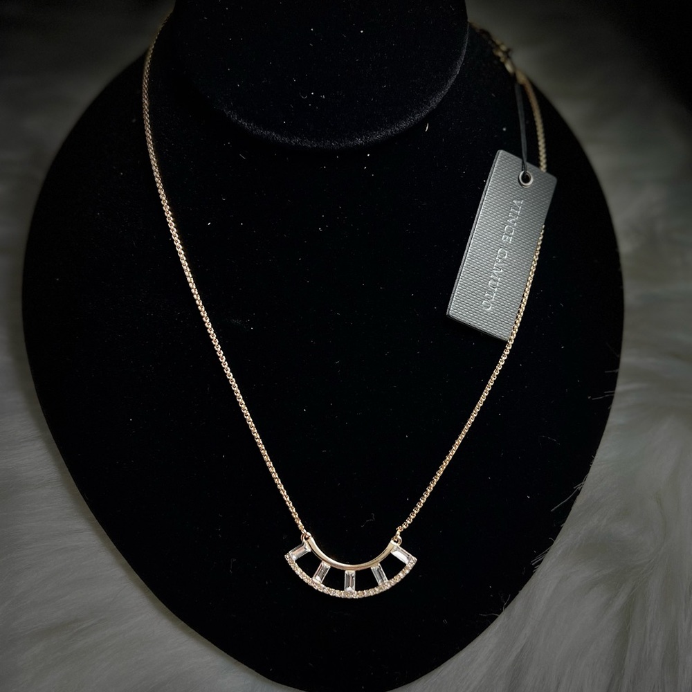NWT. Vince Camuto Pave Baguette Necklace. Gold accent.
